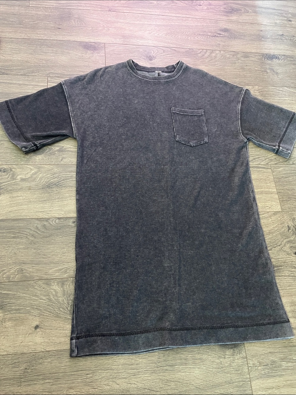 Washed Black Midi Dress with Chest Pocket